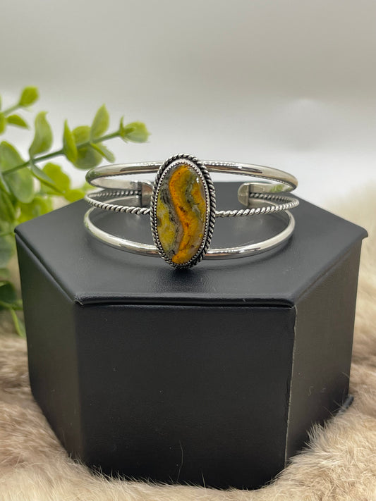 Oval Bumblebee Jasper Cuff By Tina Benally, Navajo