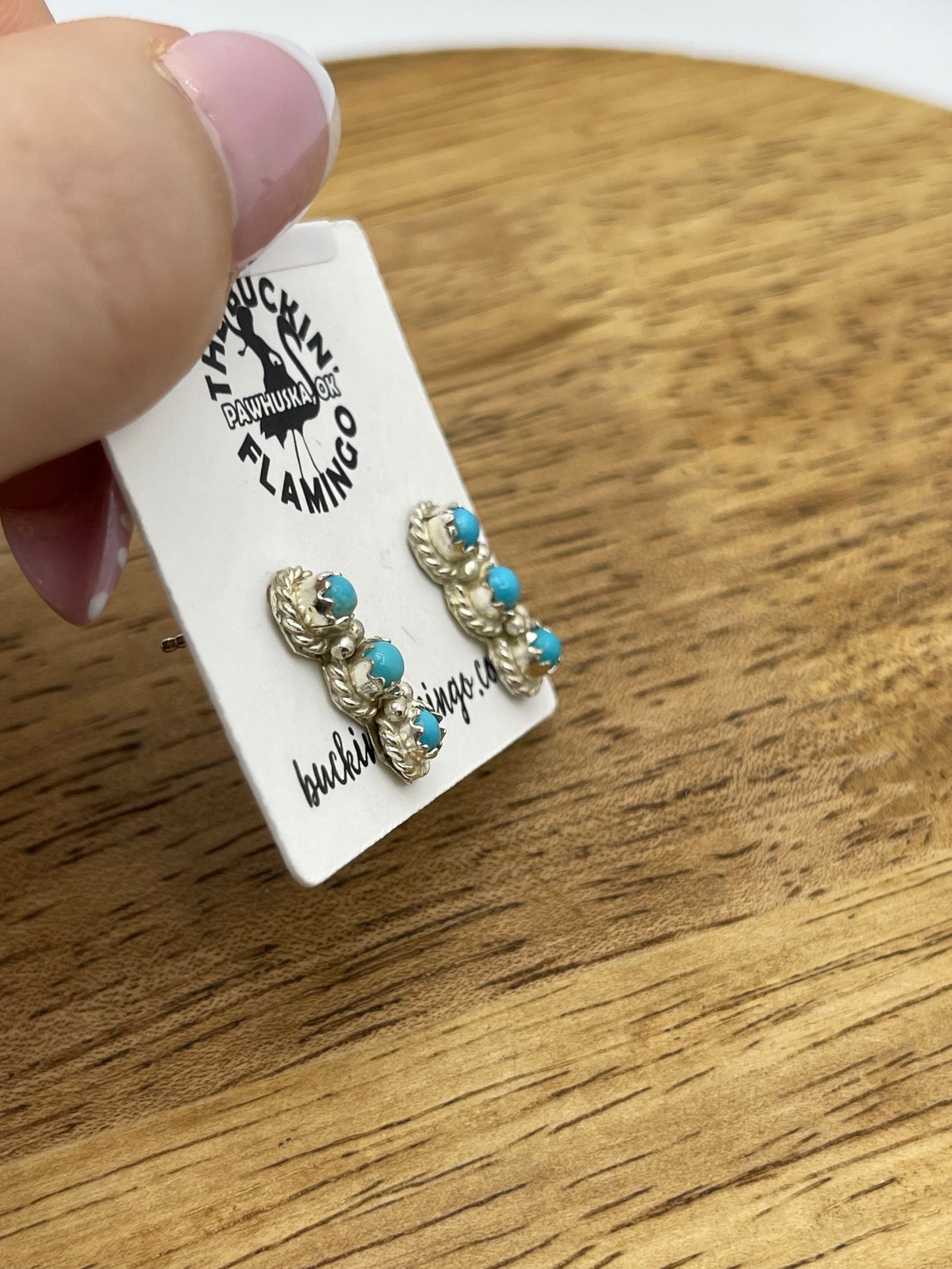 3 Stone Drop Dainty Post with Turquoise