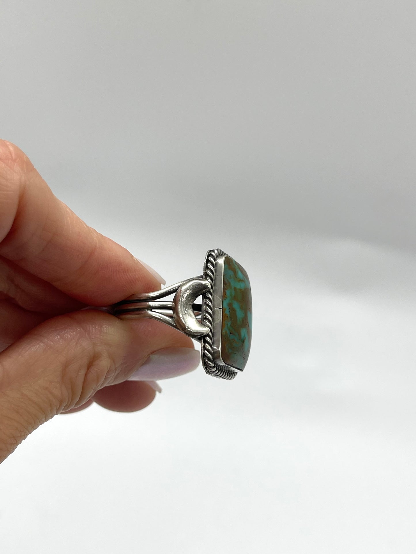 9.5 Kingman Turquoise Rectangle Ring by Gregg Yazzie, Navajo