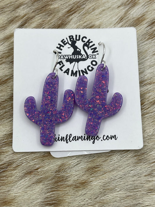 Purple Opal Cactus Dangle Earrings