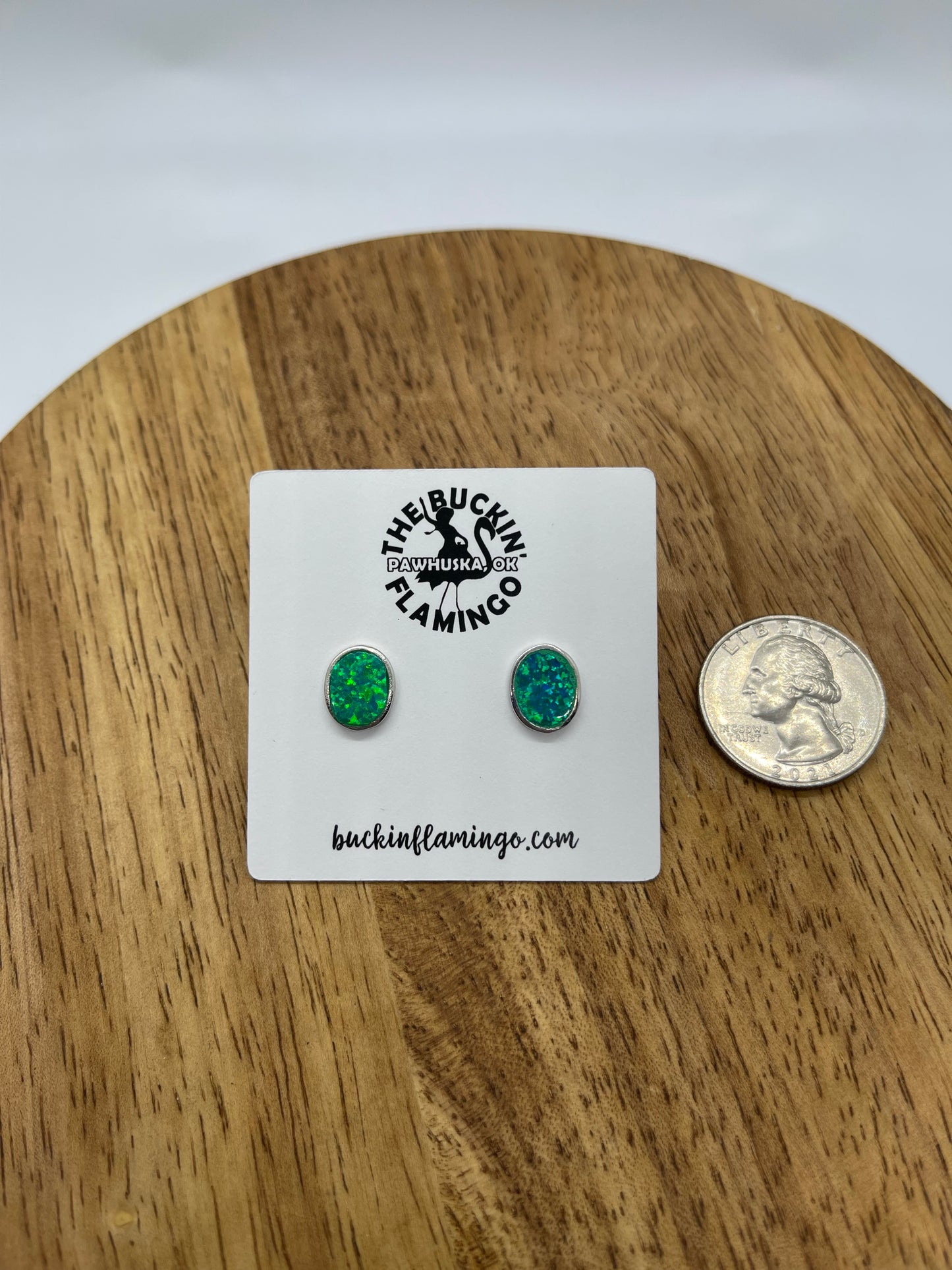 Green Opal Inlay Oval Post Earrings