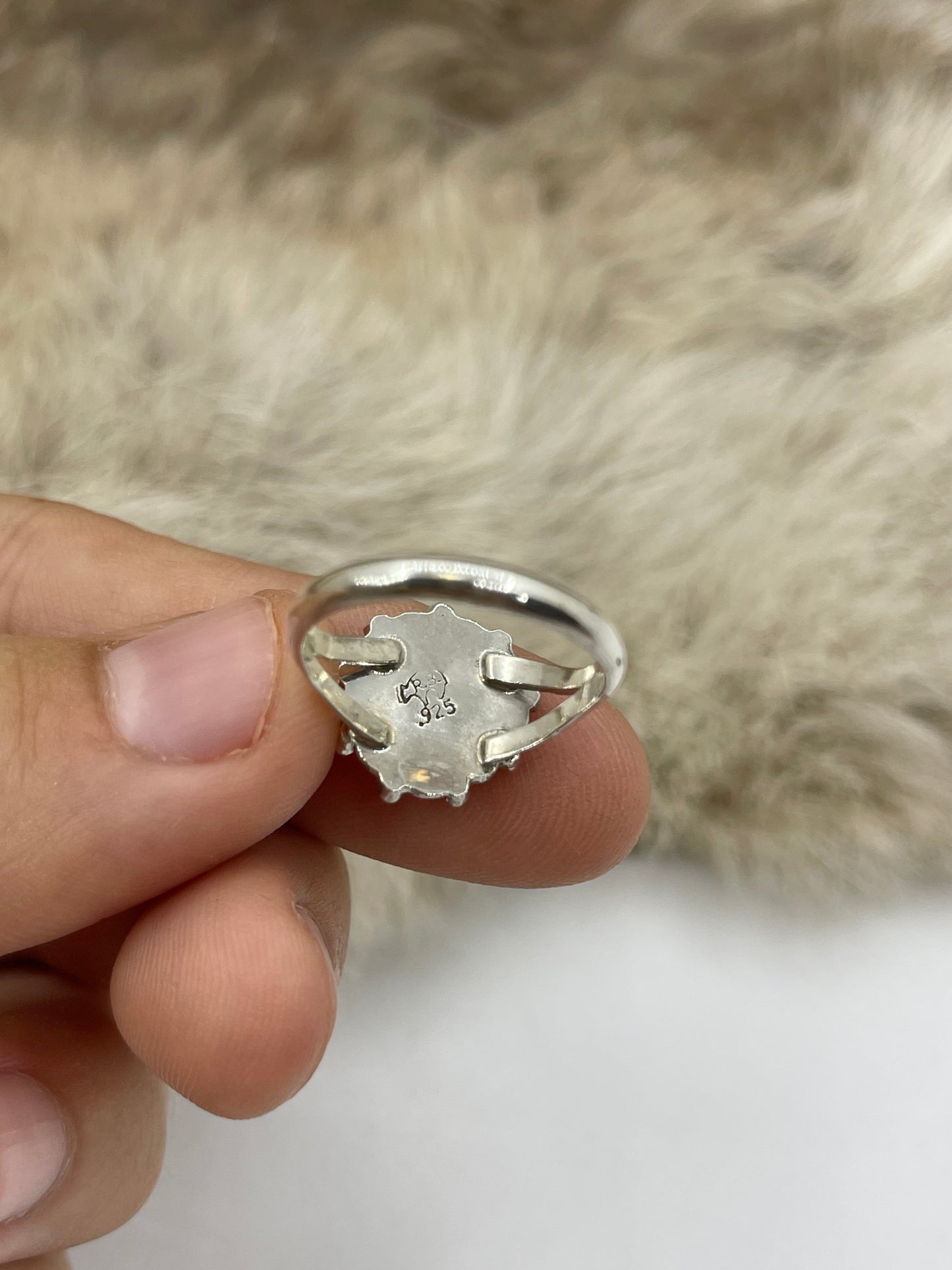 9.0 Single Stone White Opal Ring by Theresa Smith, Navajo