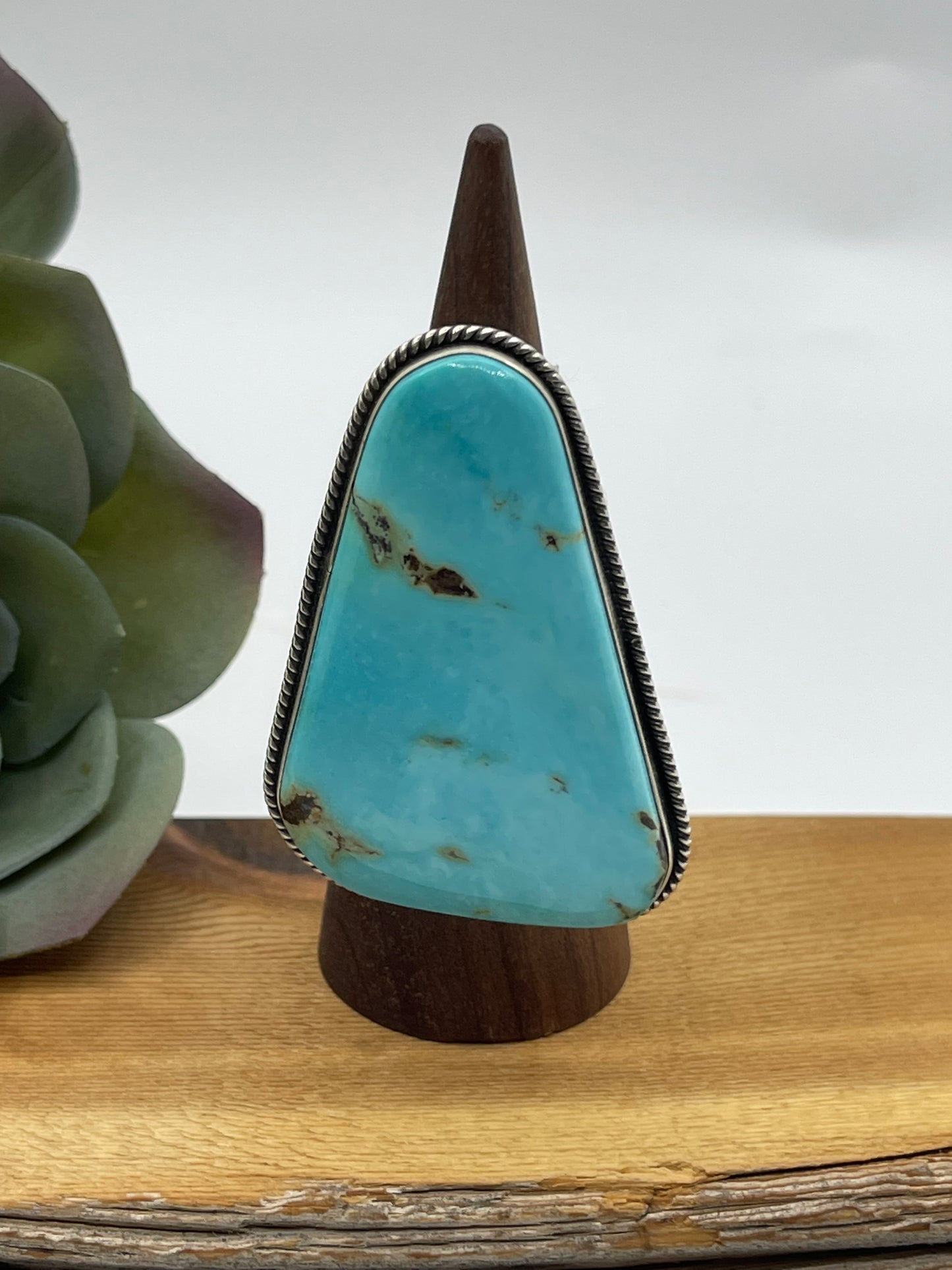 10.0 Turquoise Triangle Ring by Darrell Cadman, Navajo
