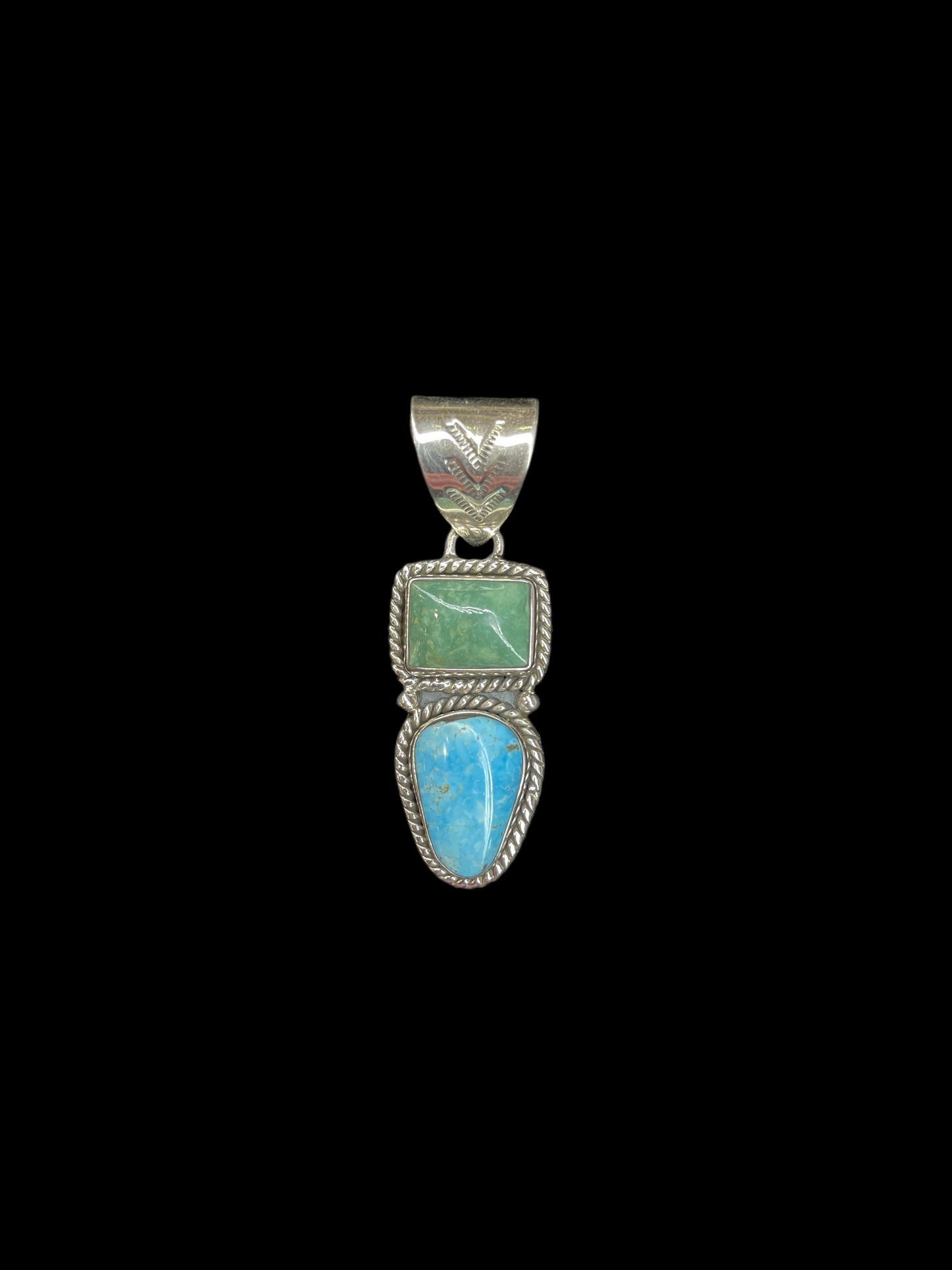 2 Stone Emerald Valley Turquoise and Kingman Turquoise Pendant