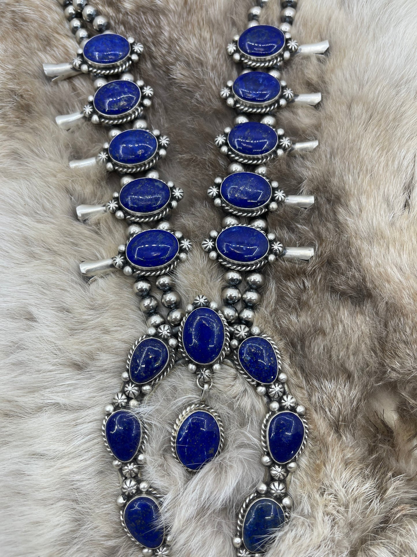 26" Blue Lapis Lazuli Squash Blossom & Earring Set by Augustine Largo, Navajo