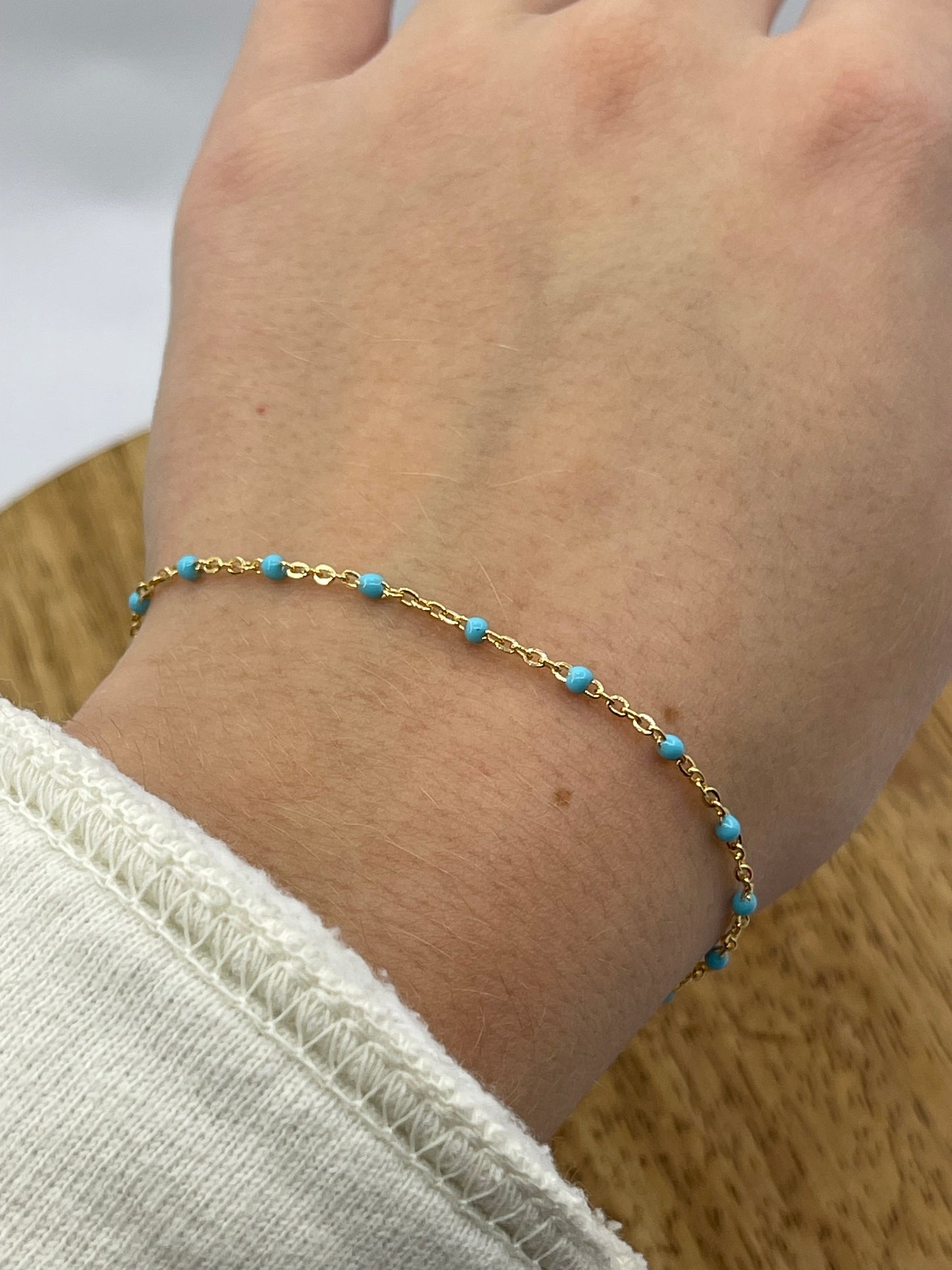 7 1/4" 14k Gold Filled Beaded Bracelet and Turquoise