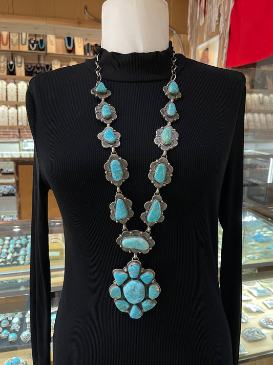30" Large Sonoran Turquoise Cluster Necklace by Steven Nez, Navajo