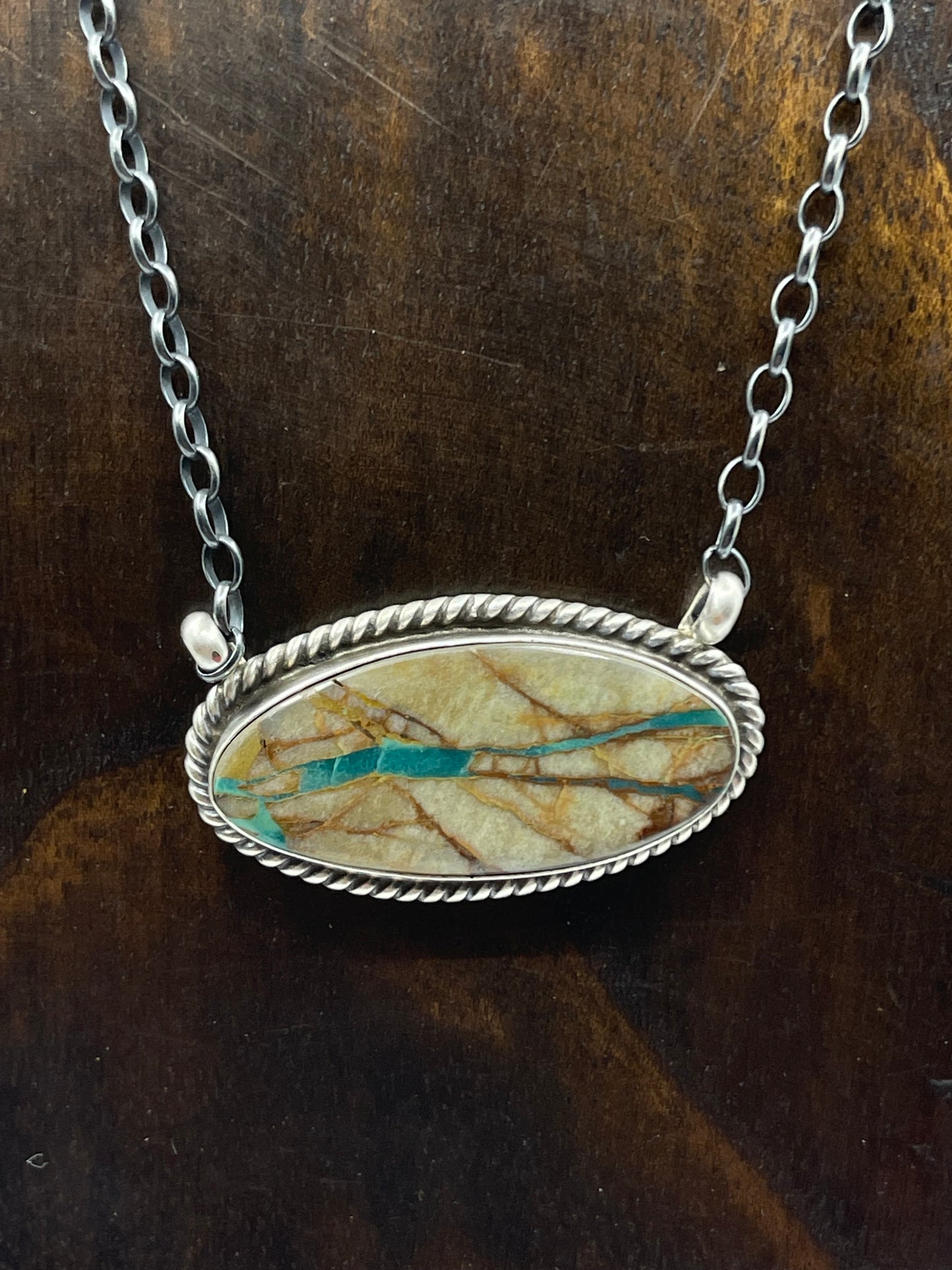 16" Royston Ribbon Turquoise Oval Necklace by Eugene Balone, Navajo