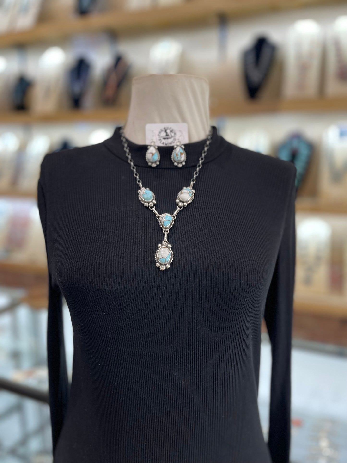20" Cotton Candy Lariat with matching earrings by Augustine Largo, Navajo