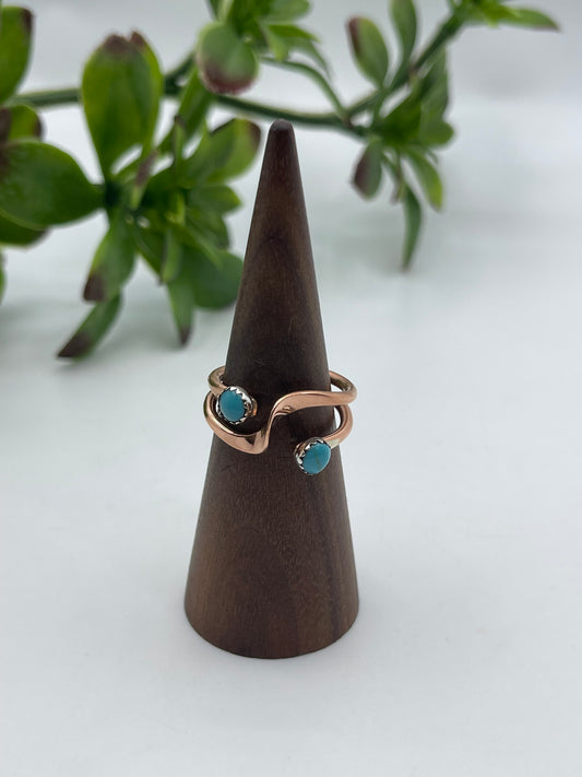 8.0 Copper Ring With Turquoise By Gerald & Yolanda Skeets, Navajo
