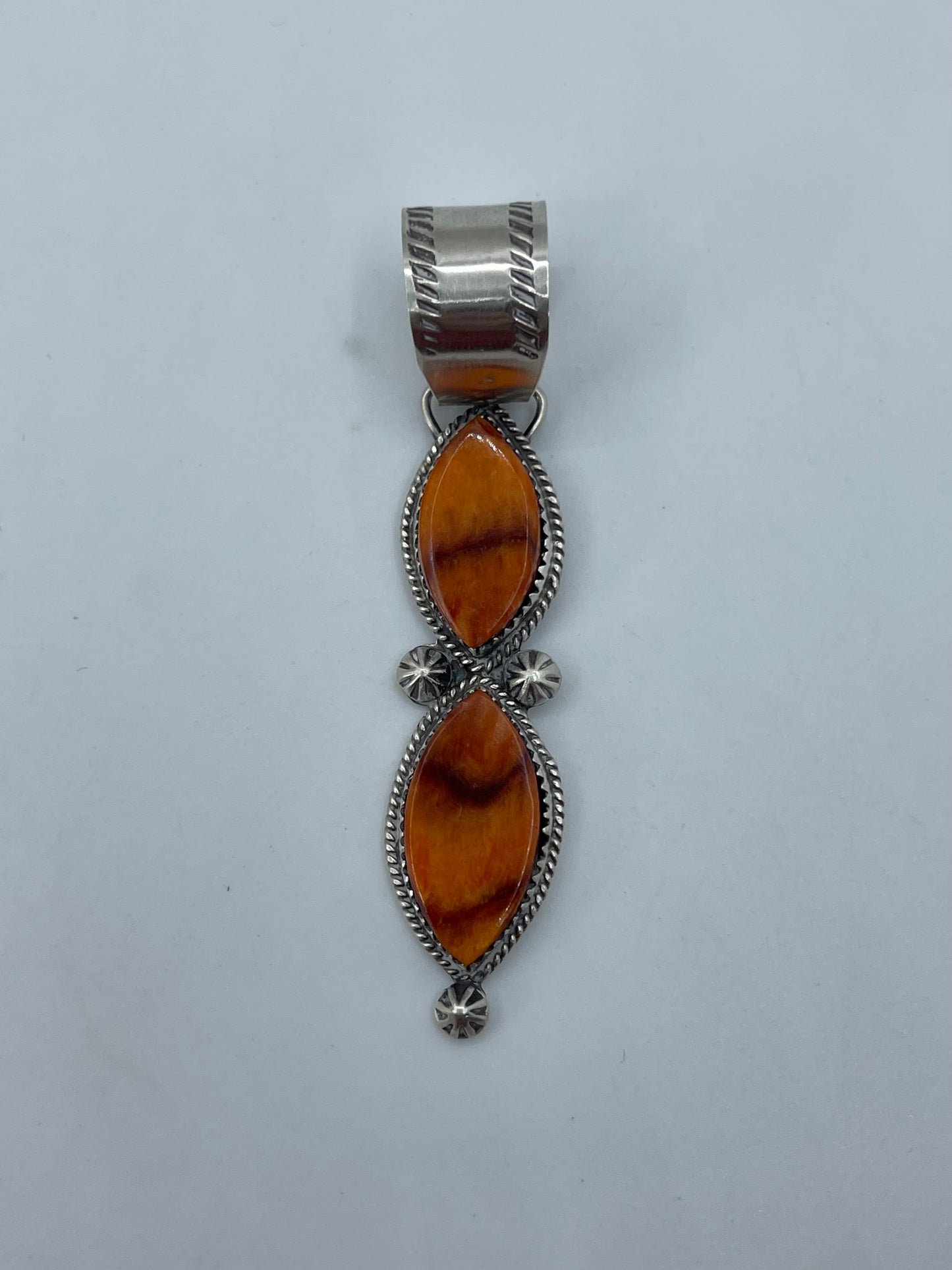Orange Spiny Oyster 2 Stone Pendant by Selina Warner, Navajo