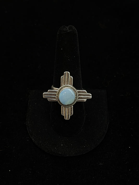 Adjustable Golden Hills Turquoise Ring with Zia Symbol