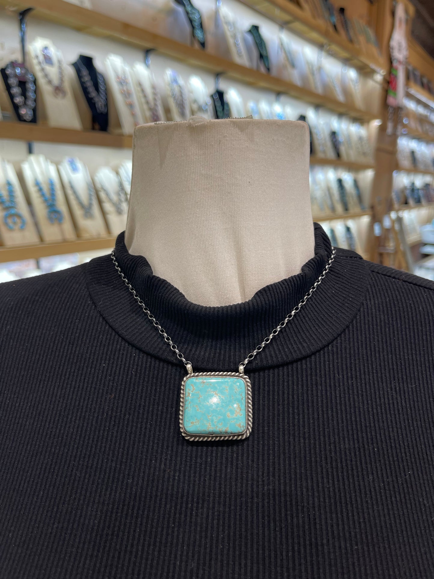 16" #8 Turquoise Square Necklace by Johnny Dixon, Navajo