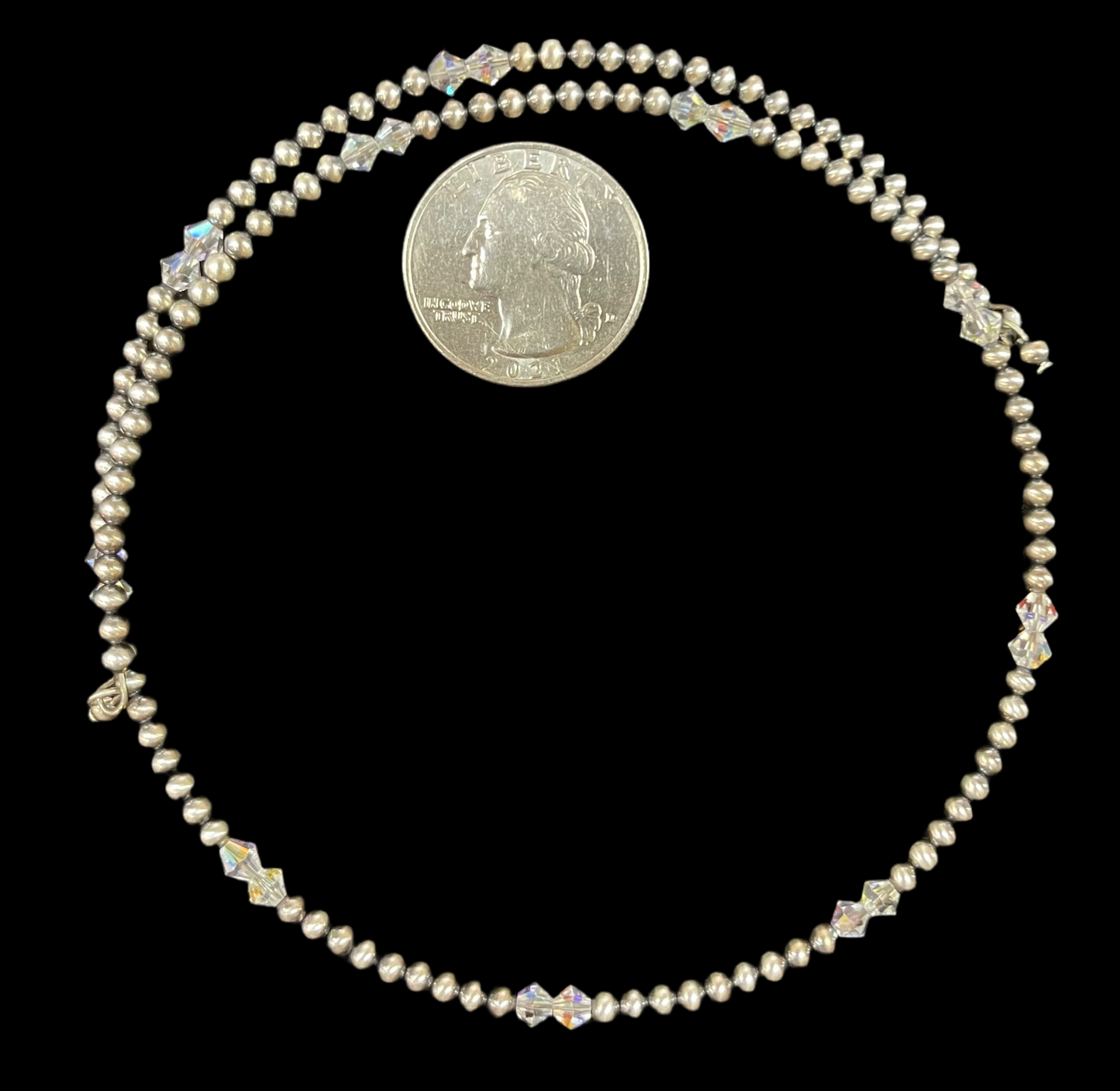 3mm Navajo Pearl and Swarovski Crystal Memory Wire Choker
