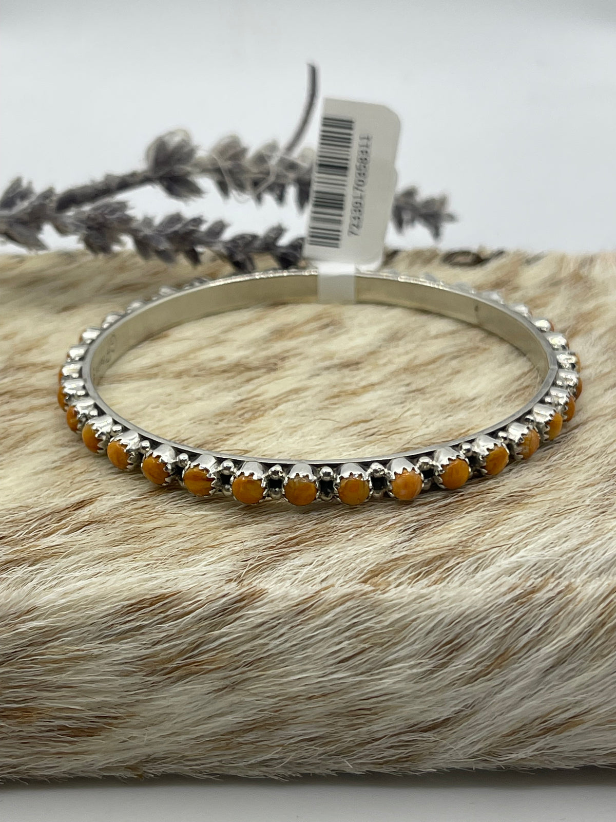 LOT 23 A 10/25 7 3/4" Orange Spiny Oyster Shell Bangle by Gaynell Parker, Navajo