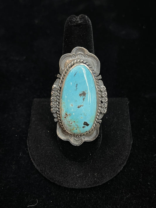 9.0 Big Kingman Turquoise Ring by John Nelson, Navajo