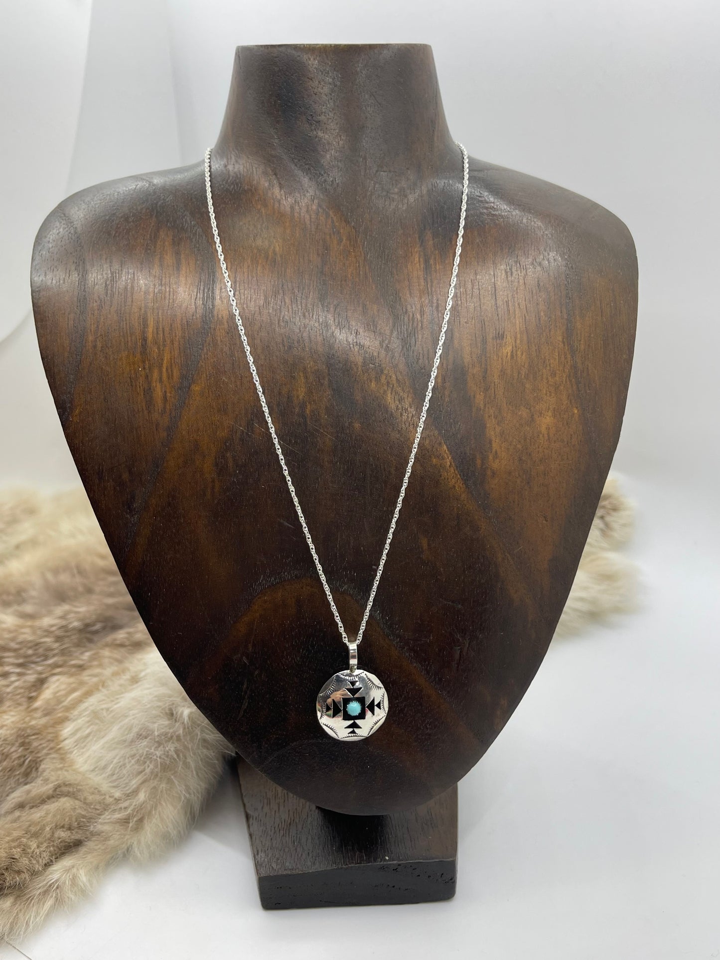 18" Shadowbox Pendant with Turquoise Necklace by Felix Perry, Navajo