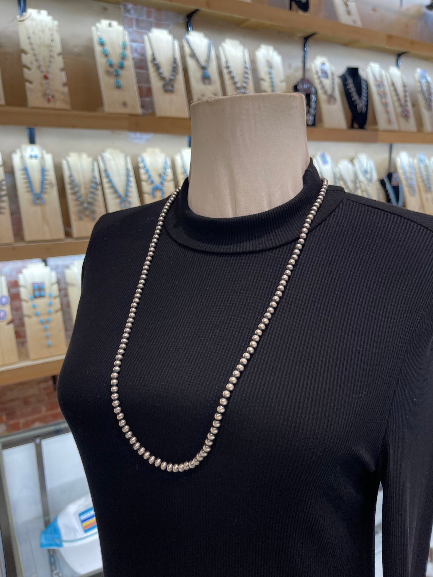 30” 5mmm Handmade Navajo Pearls strung by Louise Joe, Navajo