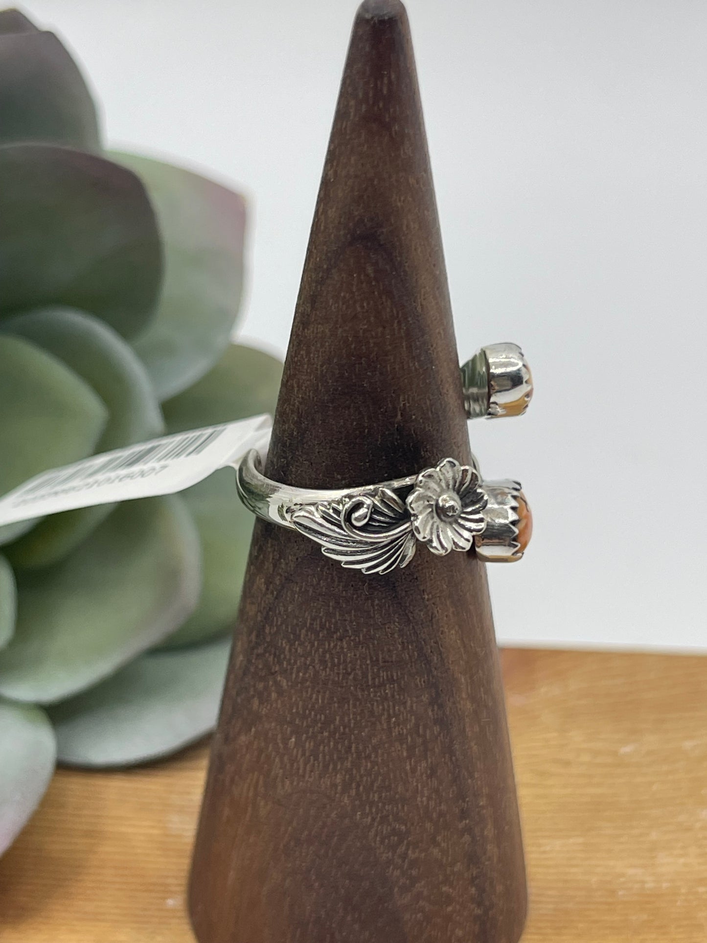 Adjustable 2 Stone Orange Spiny Oyster Shell Ring by Robert Martinez, Navajo