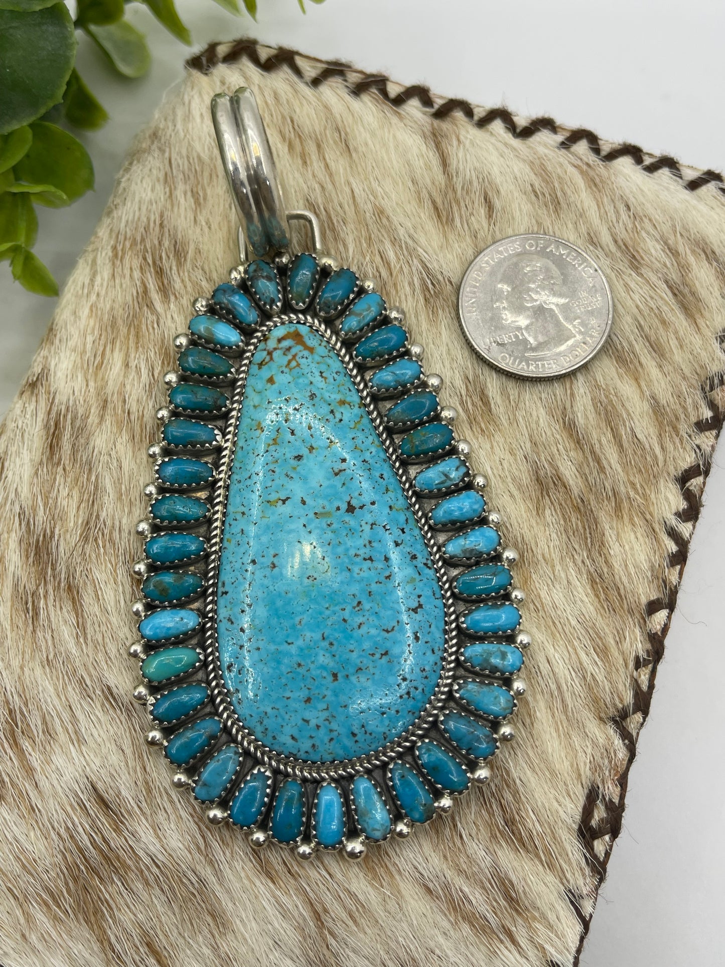 Kingman Turquoise Cluster Pendant by Juspert Wilson, Navajo
