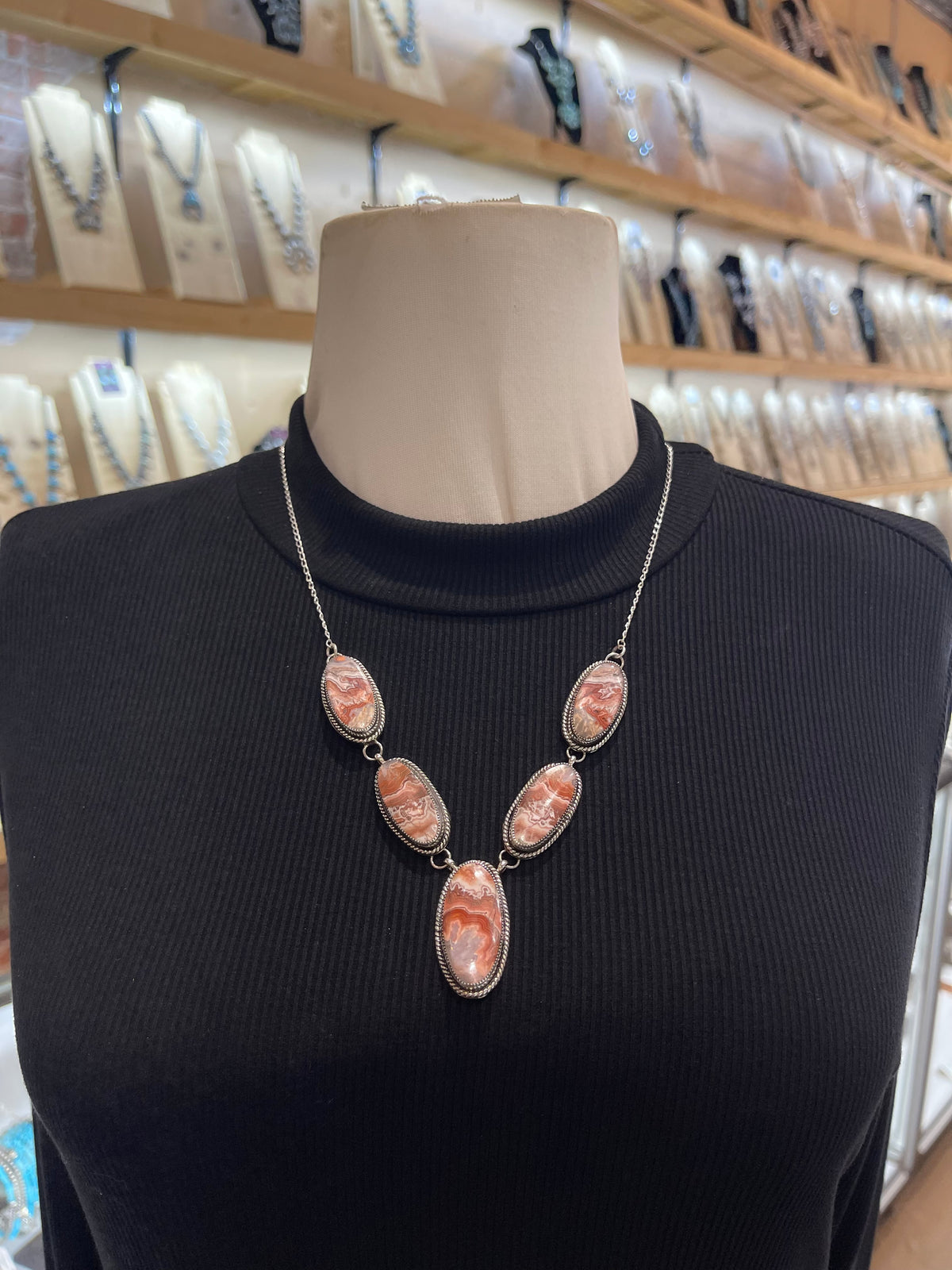 20" Crazy Lace Agate Necklace and Earring Set by Joe Begay, Navajo