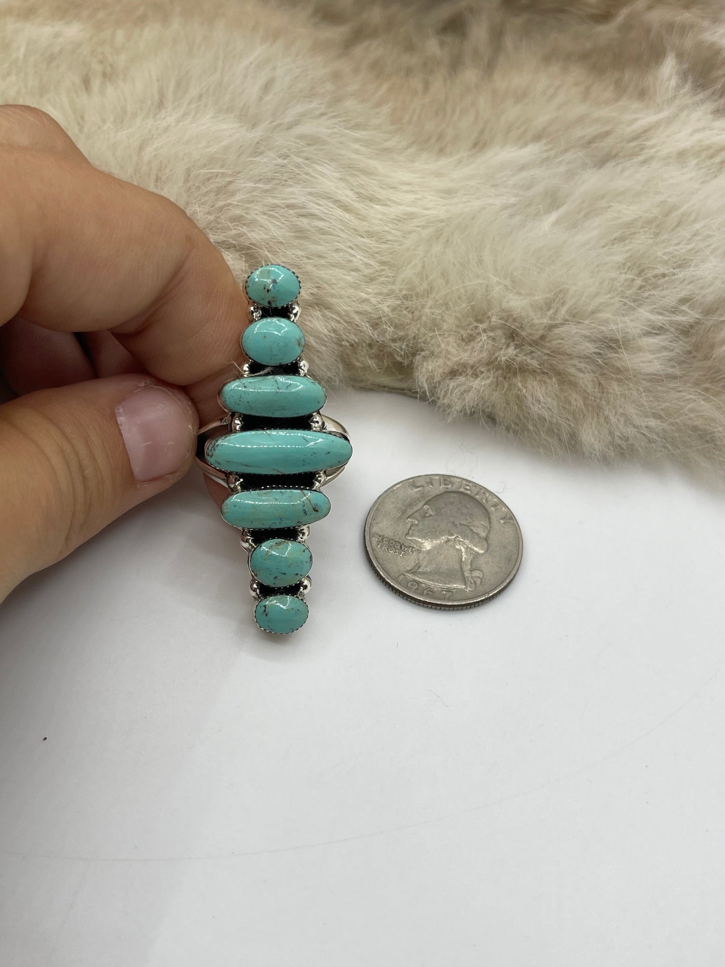 10.0 7 Stone Turquoise Ring by Loretta Delgarito, Navajo