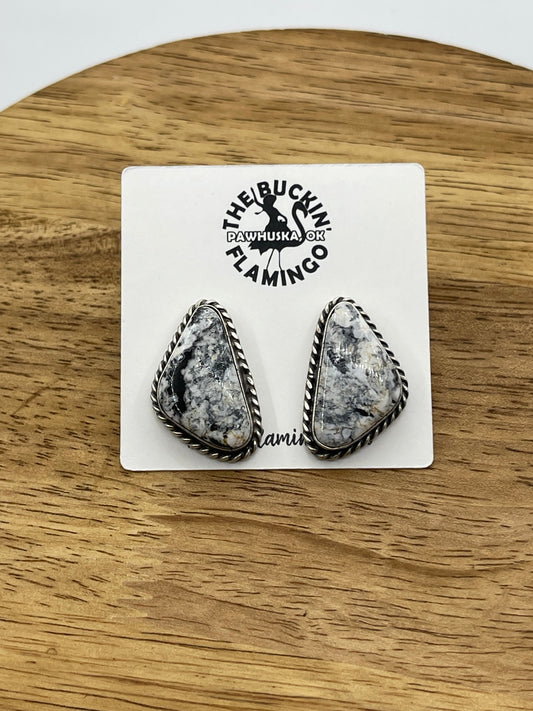 White Buffalo Triangle Post Earrings by Elouise Kee, Navajo