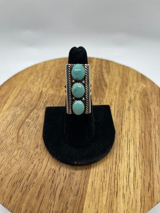 5.0 3 Stone Turquoise Bar Ring by Dorothy Lee, Navajo