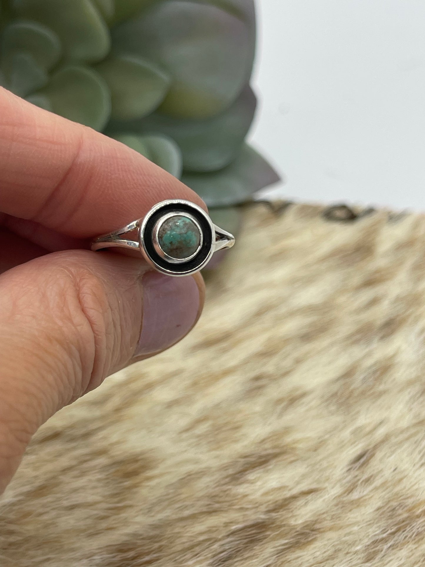 7.0 Dainty Turquoise Circle Ring by Martin Perry, Navajo