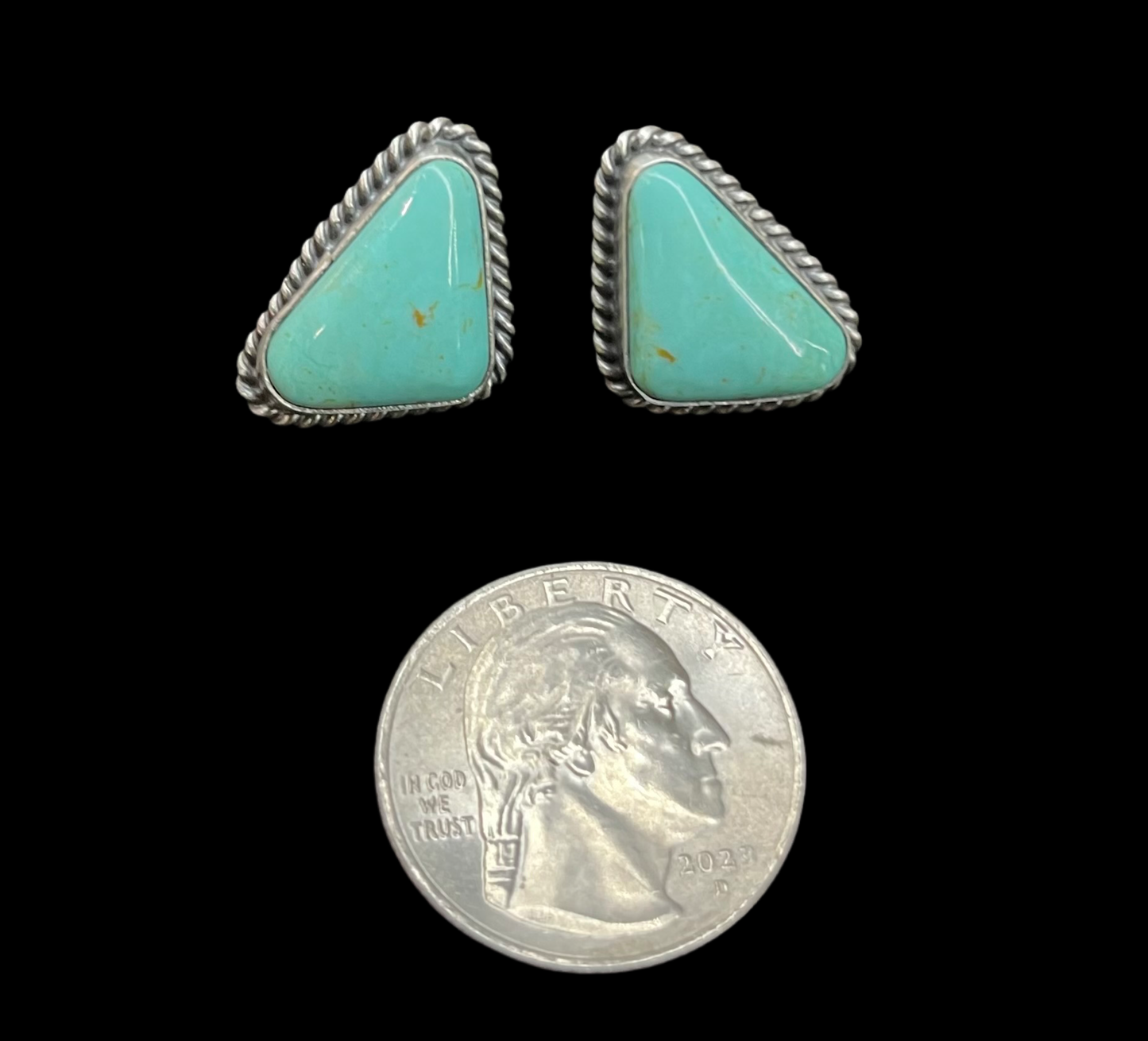 Kingman Turquoise Triangle Post Earrings by Sheryl Kee, Navajo