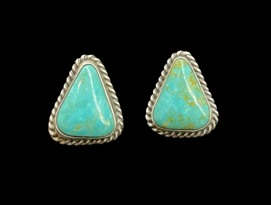 Kingman Turquoise Triangle Post Earrings by Sheryl Kee, Navajo