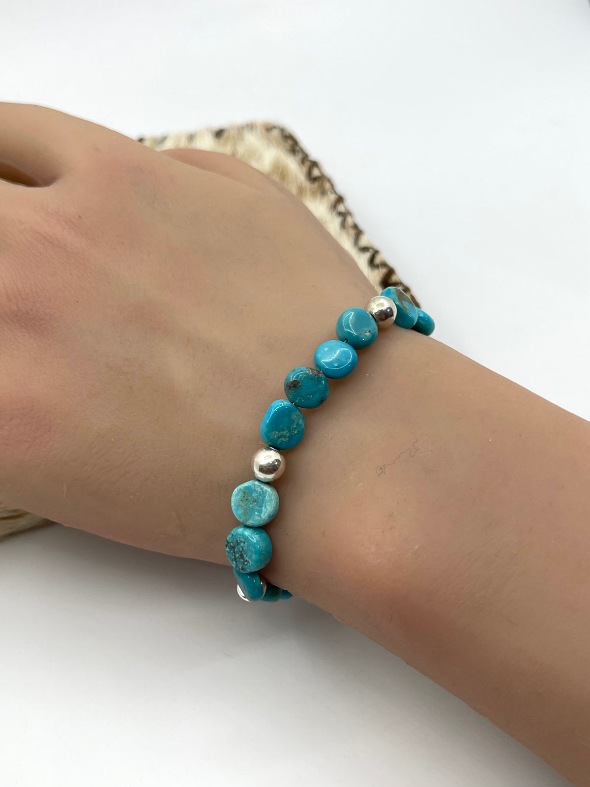 6.25" Turquoise Cylinder Bead w/Silver Beads Bracelet