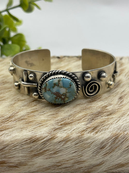 6.25" - 7.5" Golden Hills Turquoise Cuff by Delbert Secatero, Navajo