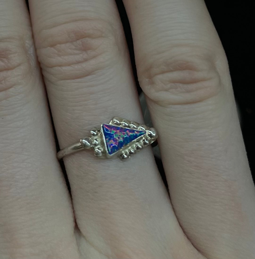 7.5 Blue Opal Triangle Ring
