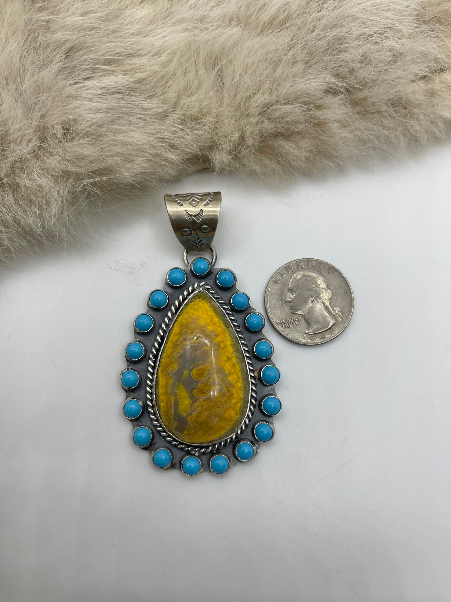 10.3MM Bail Bumblebee Jasper & Sleeping Beauty Turquoise Cluster by Phillip Nez, Navajo