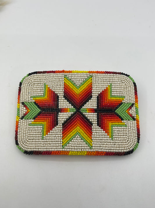 LOT 92 8/16 Navajo Design Beaded Belt Buckle 4.5" x 3"