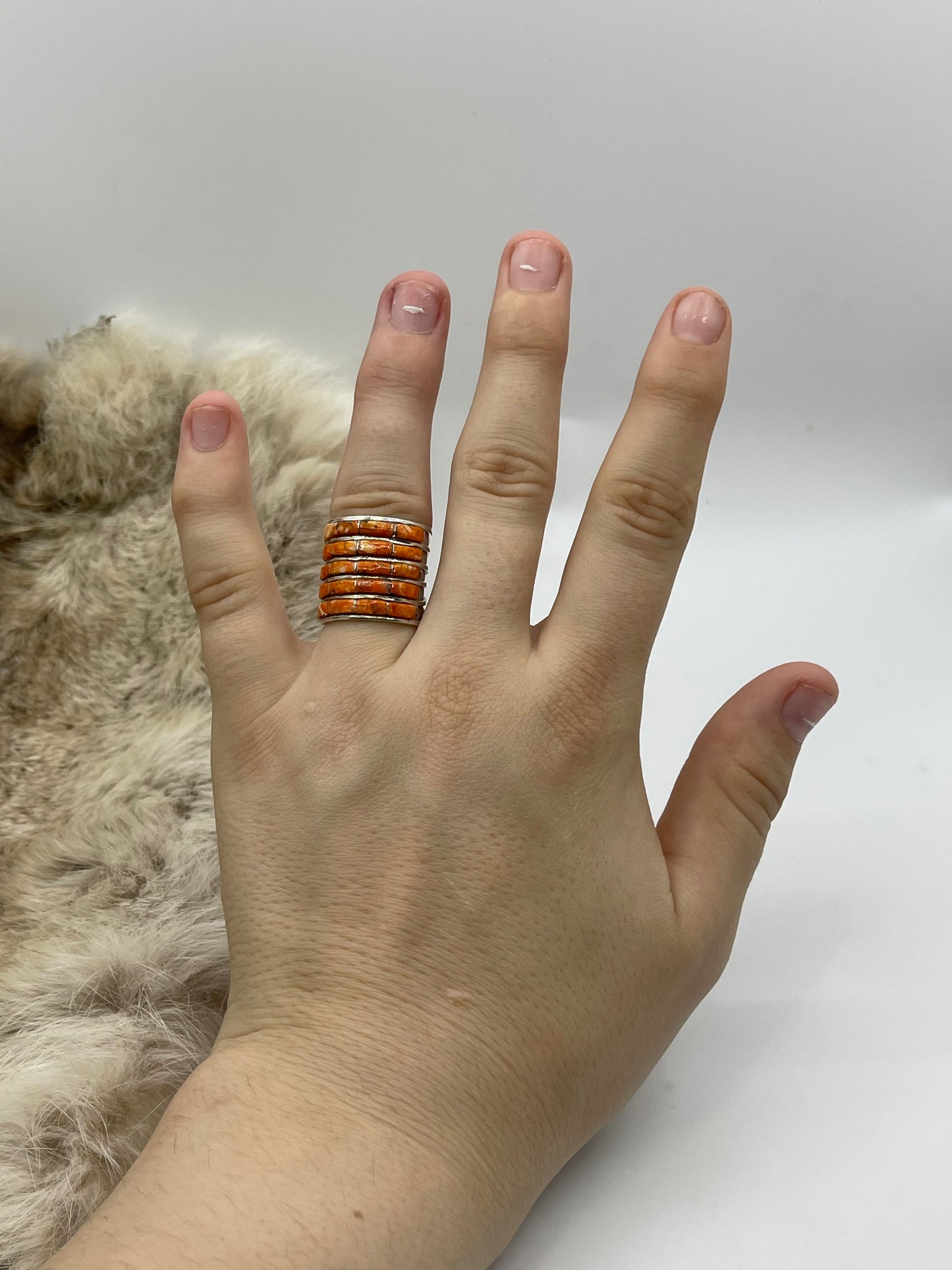 7.5 Orange Spiny Oyster Ring by Debbie Livingston, Navajo