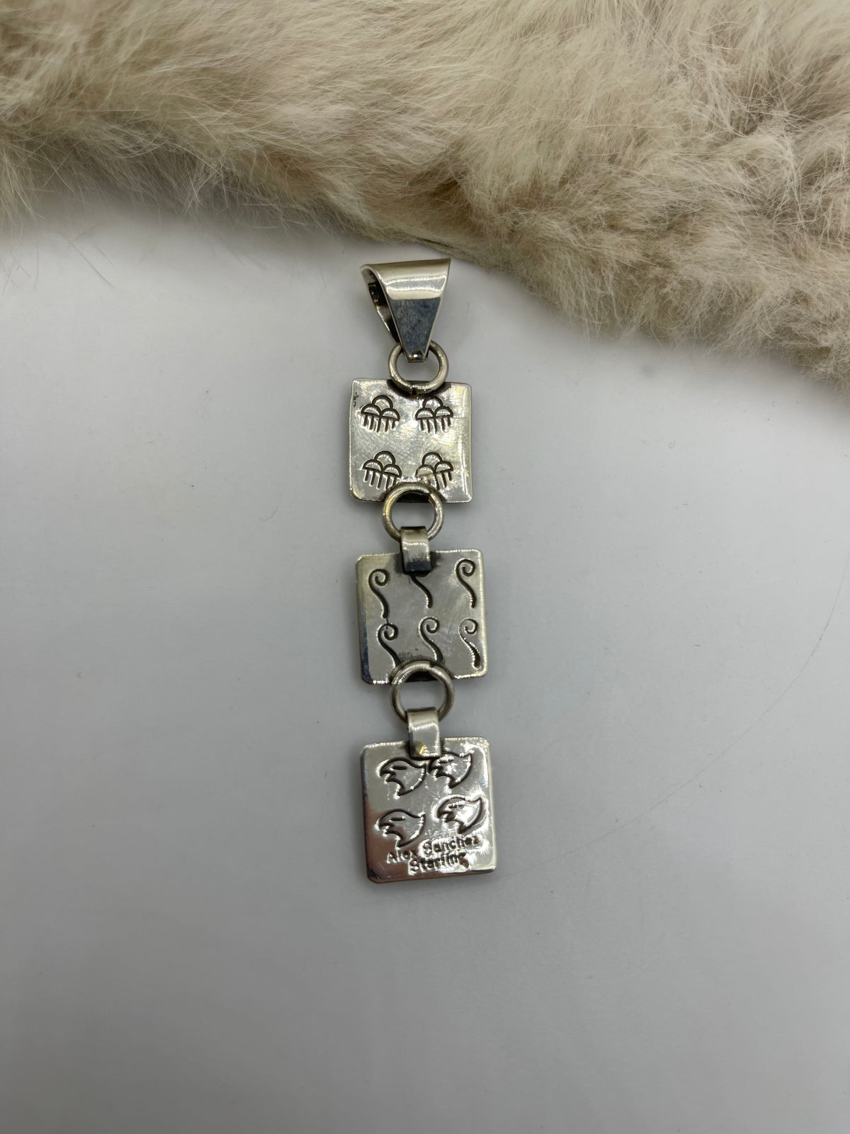 LOT 78 D 7/18 Triple Dangle Mini Petroglyph Pendant by Alex Sanchez, Navajo 7mm Bail