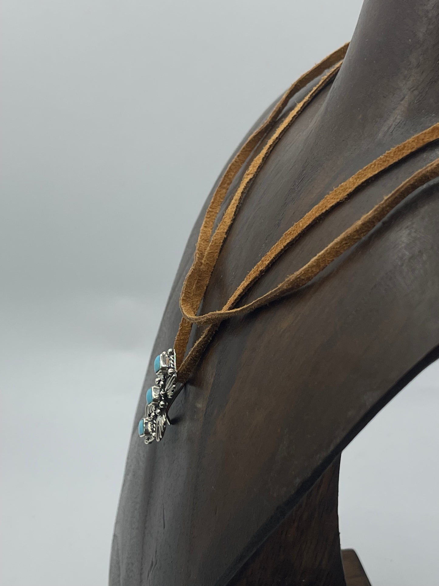 12"+3" Leather Necklace with Turquoise Pendant