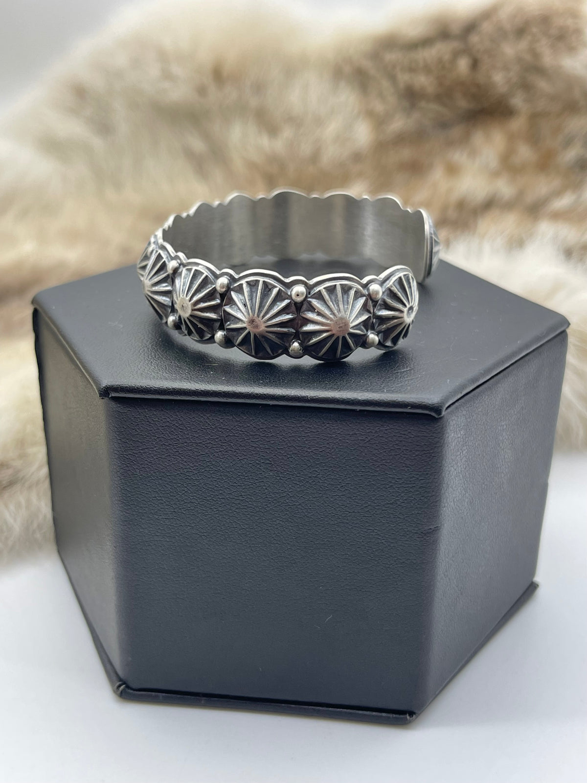 6.5”-7.5” Silver Star Concho Cuff by Thomas Yazzie, Navajo