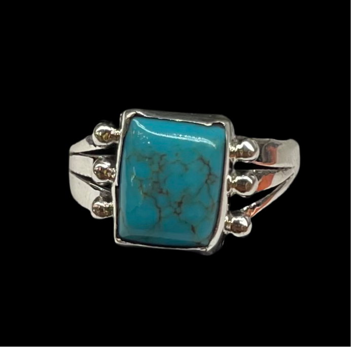 7.5  Square Turquoise Ring by Jerryson Henio, Navajo