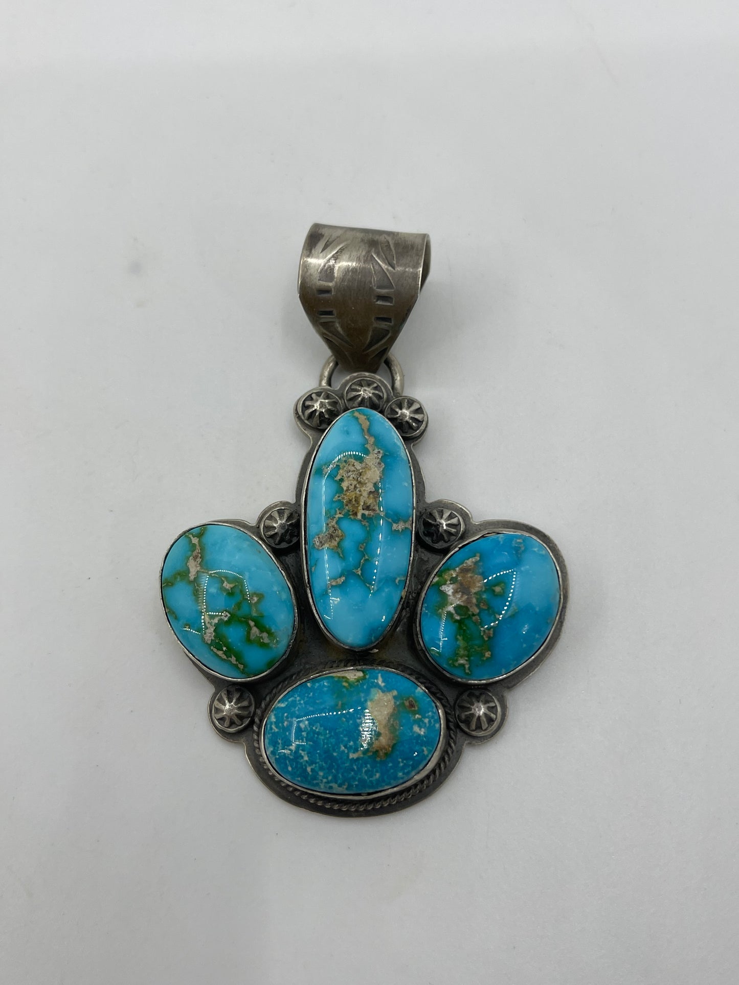 Sonoran Gold Turquoise Four Stone Pendant by Steven Nez, Navajo