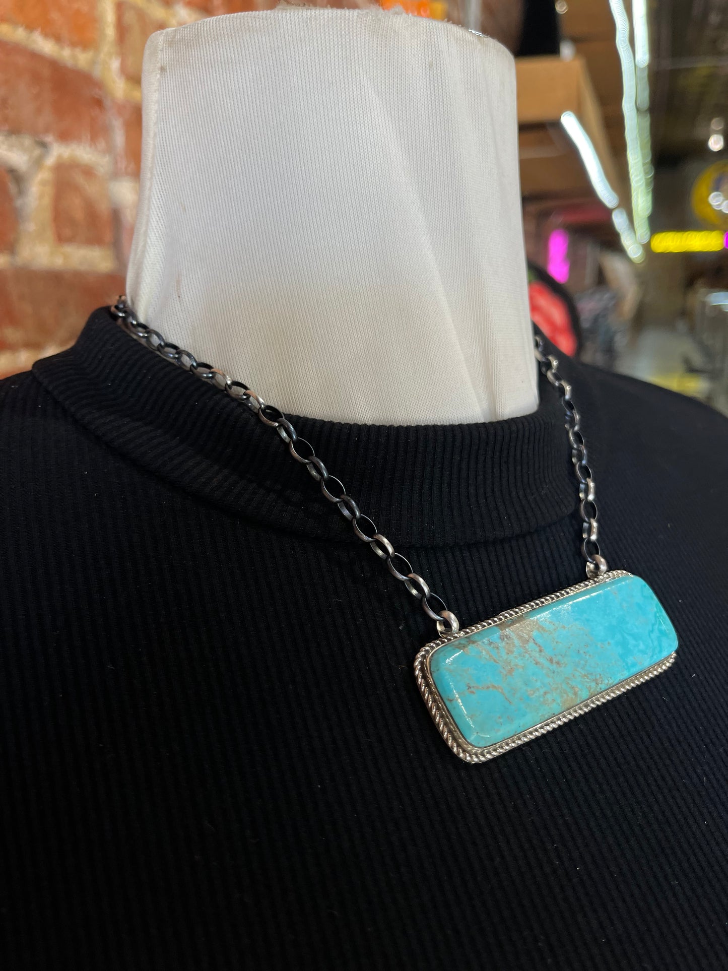 Extra Large Kingman Turquoise Bar Necklace by Larry Etsitty, Navajo