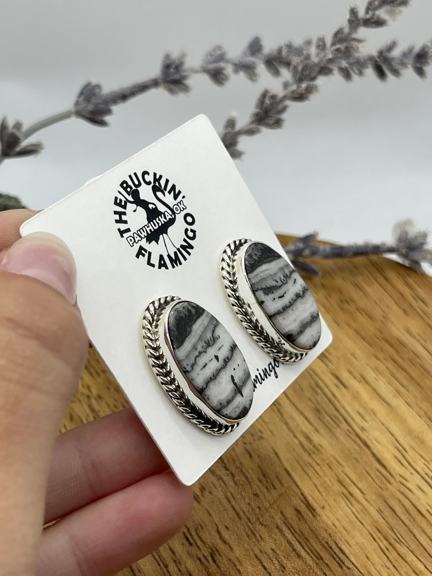 Dendrite Opal Agate Oval Post Earrings, Navajo