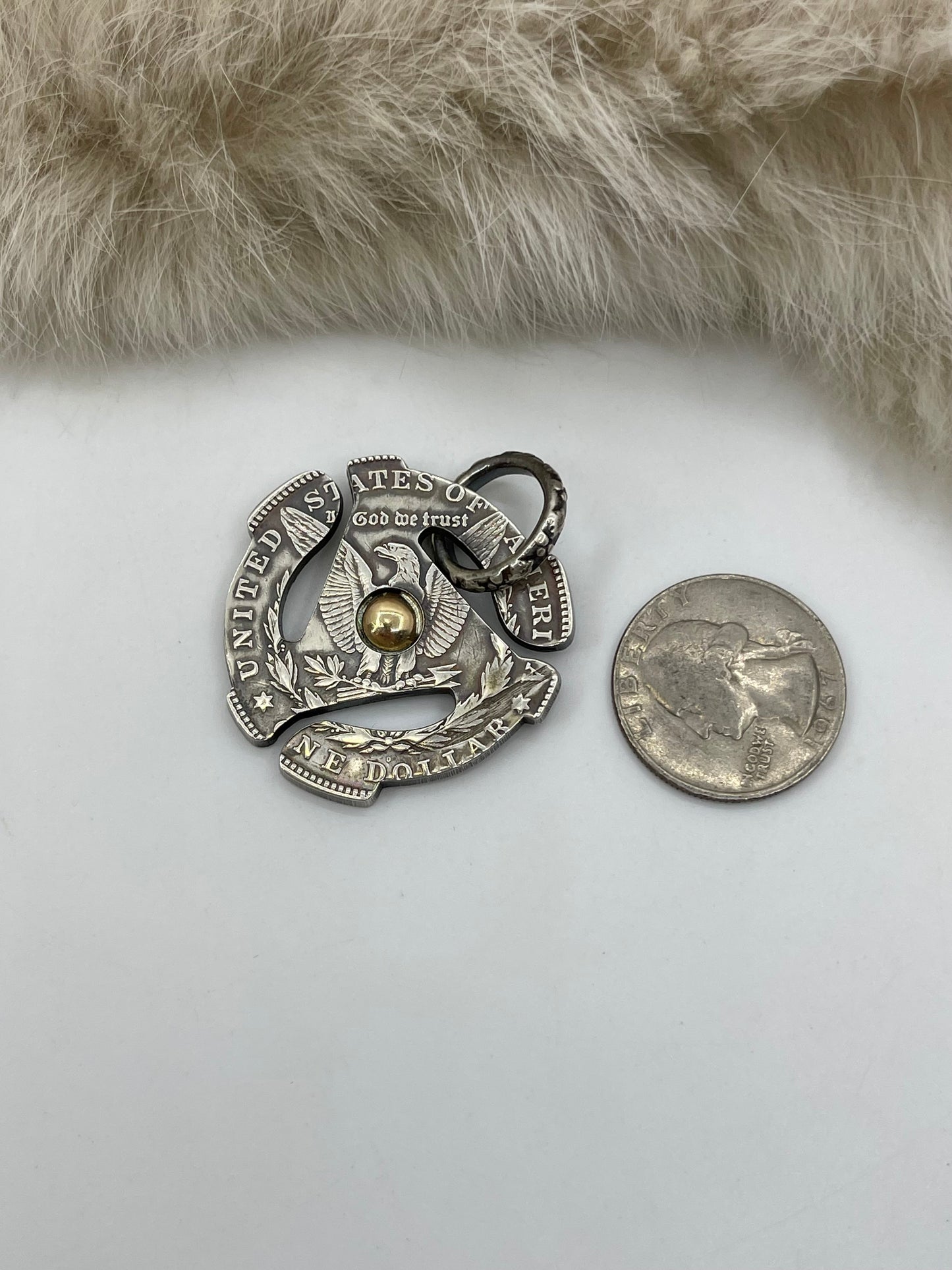 11.7mm Bale Silver Dollar “Hit Record” Pendant with 14K Gold by Bad Bronc