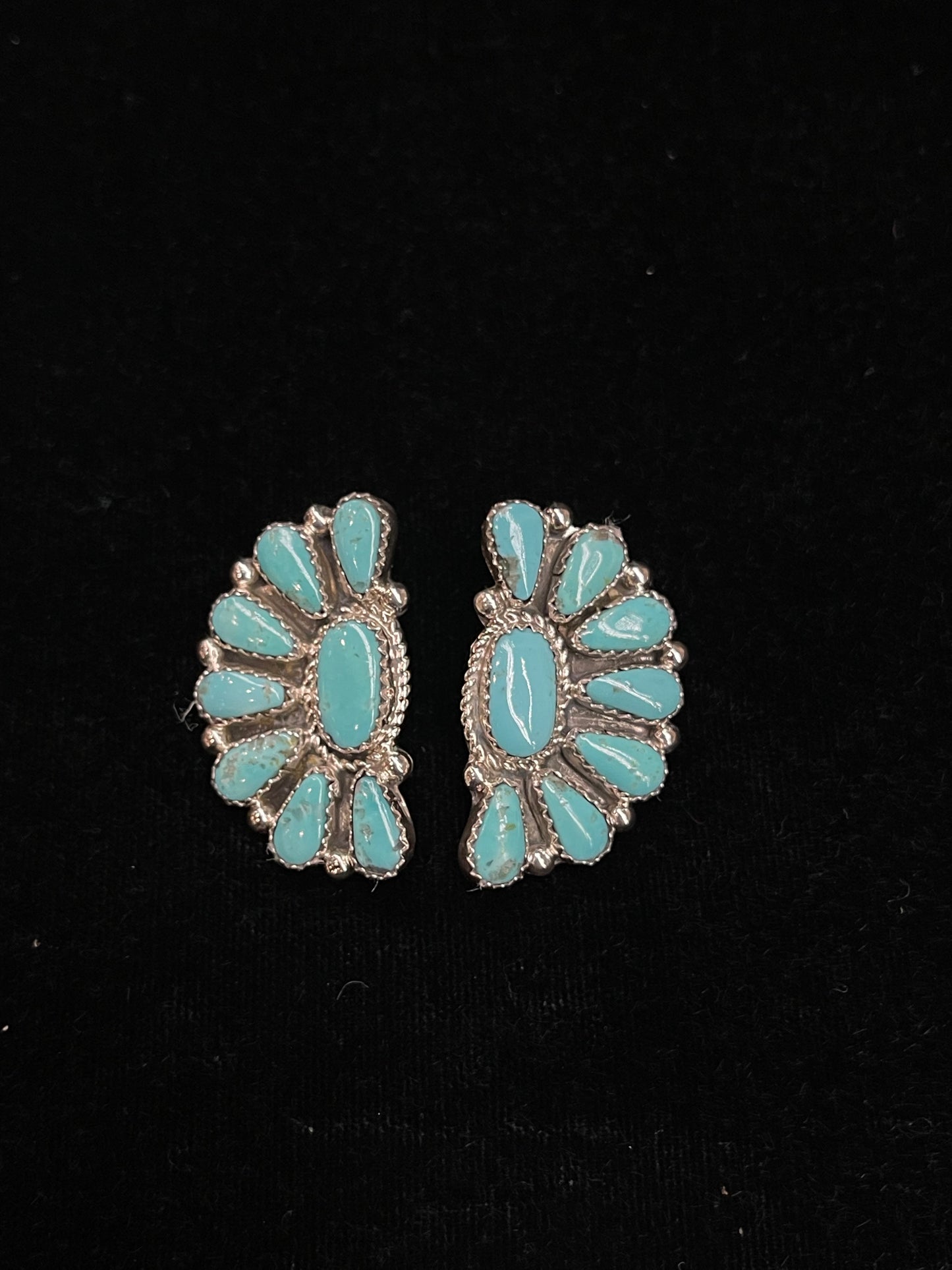 Half Cluster Turquoise Earrings by Alicia Wilson, Navajo