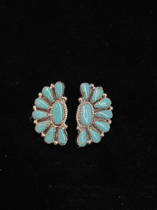 Half Cluster Turquoise Earrings by Alicia Wilson, Navajo