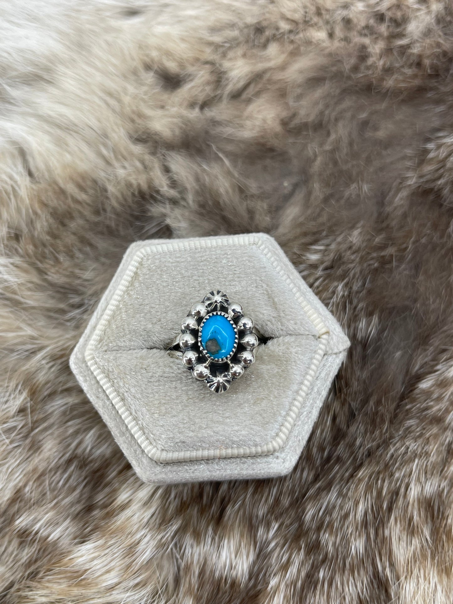 6.5 Turquoise "Star Drop" Ring by Mike Smith, Navajo