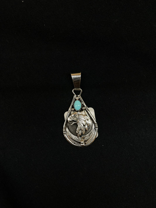 Turquoise Teardrop Eagle Pendant with a 5.8mm Bale by Darrell Morgan, Navajo