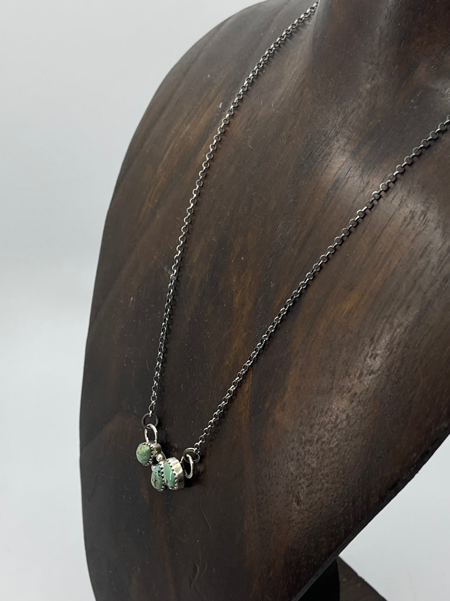 17" 3 Stone Green Kingman Turquoise Necklace by Maxine Ramirez, Navajo